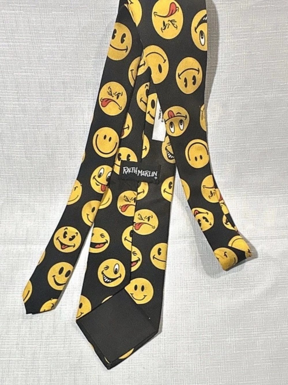 Ralph Marlin Smiley Face Block Novelty Necktie Black & Yellow